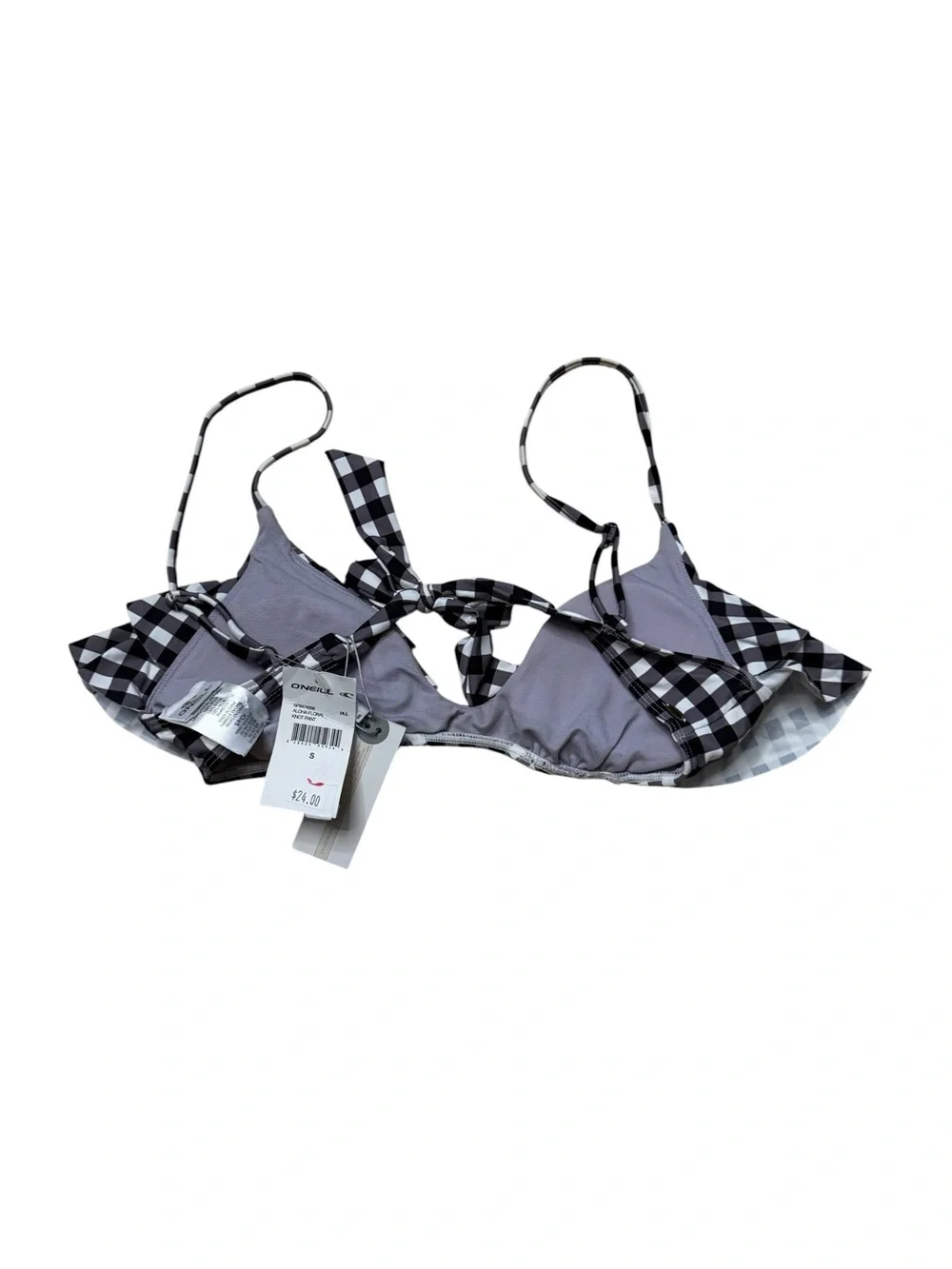 O'Neill Black and White Gingham Tie-Back Bikini Top Size Small NWT
